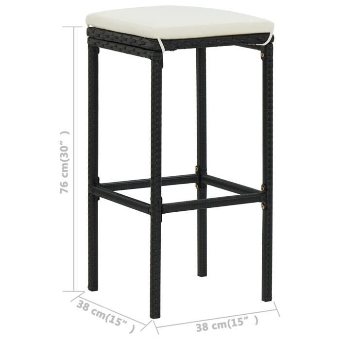 Ensemble de bar de jardin - vidaXL - 3 pcs - Noir - Résistant aux intempéries - Confortable