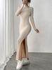 2026 Autumn/Winter Women's Elegant Long-Sleeve Ribbed Slit Dress