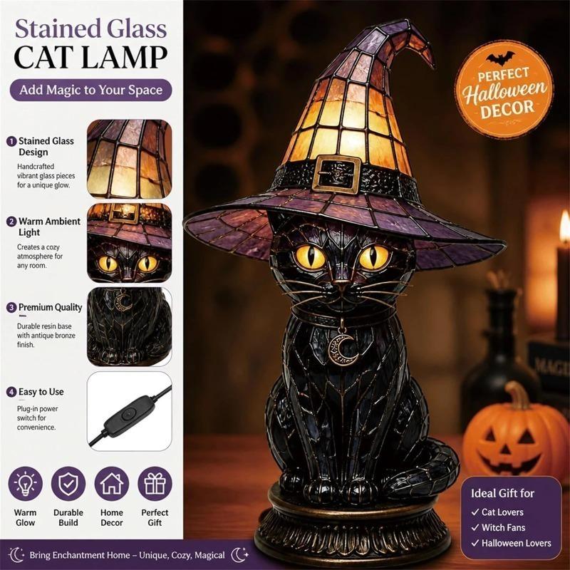 Hexenhut Tischlampe Halloween-Thema Tischlampe Hut LED Nachtlicht Handgefertigt Buntglas Acryl Tischlampe für Innen Schlafzimmer