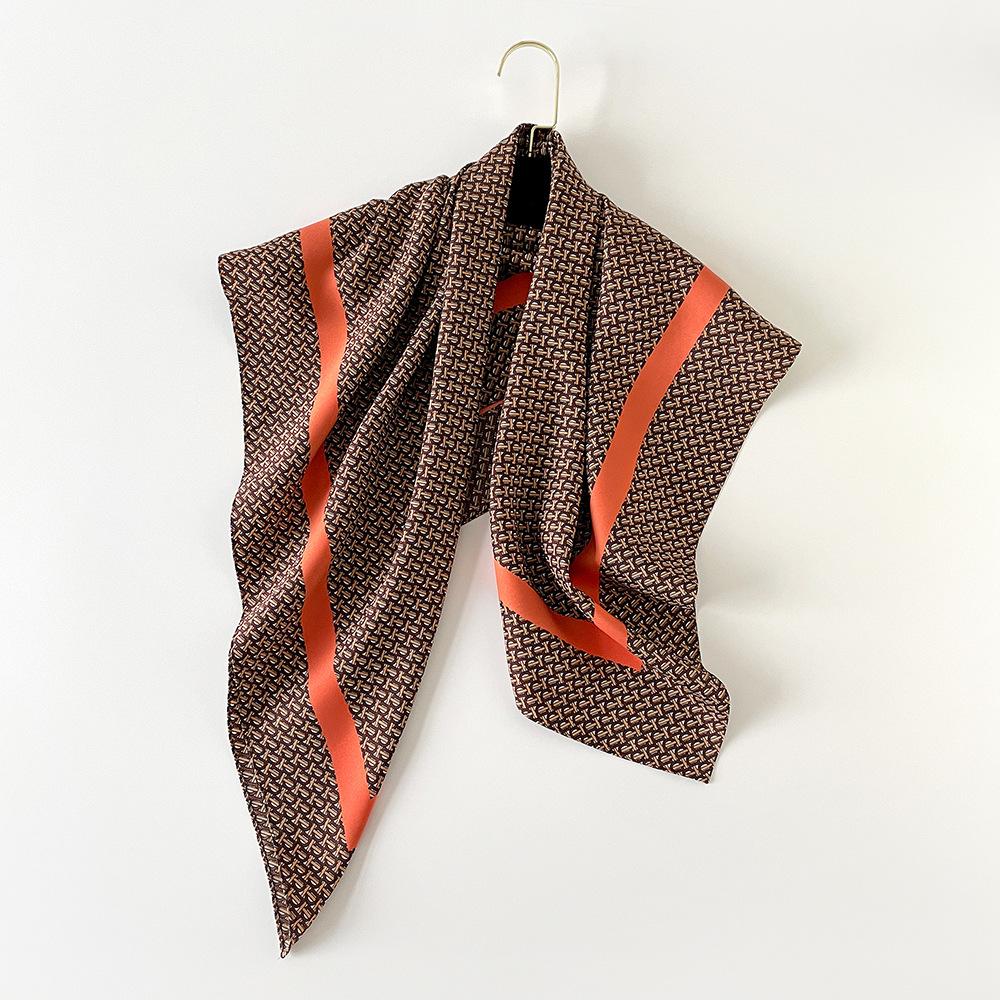 New Spring Imitation Silk Scarf for Women  Twill Large Square Scarf  Versatile Printed Decorative Sunscreen Shawl In Summer