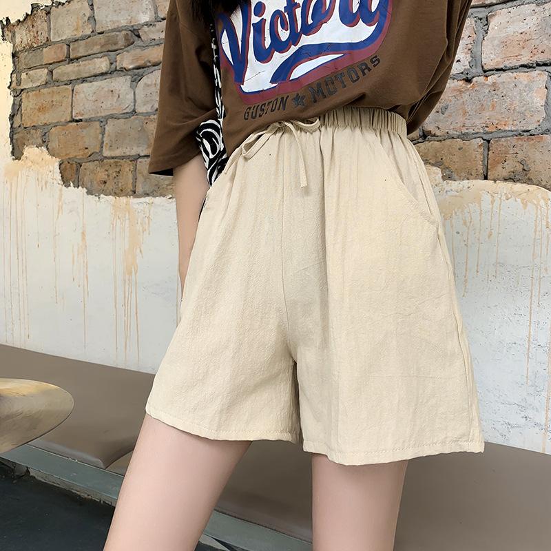 Damskie letnie szorty na co dzień Elastyczny pas Sznurek Kieszenie Szorty Jednokolorowe szerokie nogawki Luźne krótkie spodnie Streetwear