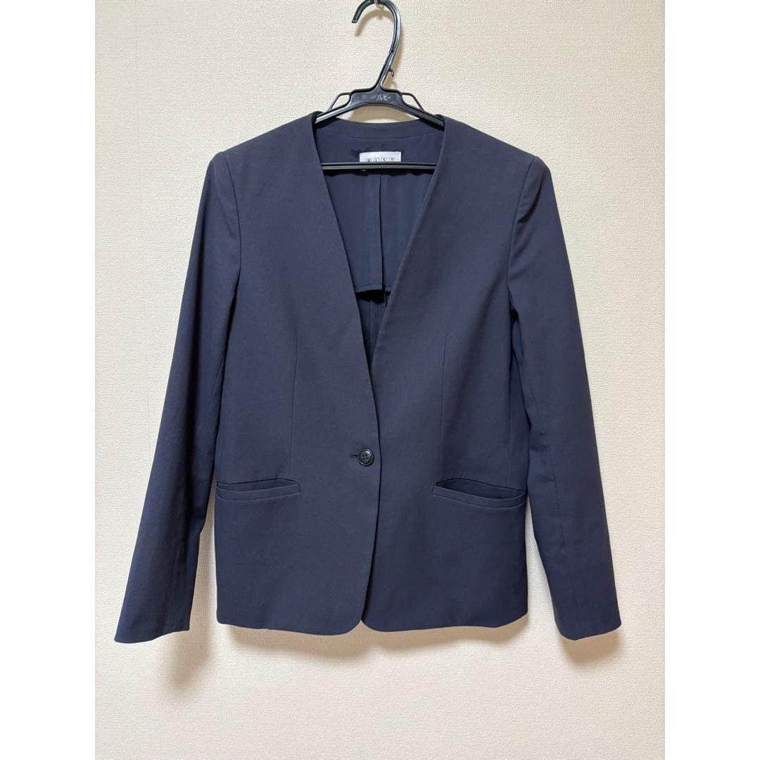 PLST Linen Blend No Collar Jacket Navy S Washable