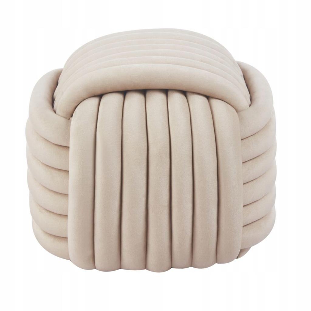 Beige Velvet Interwoven Pouffe, Square, 50x50 Cm, Seat, Footrest