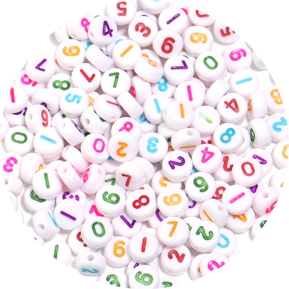 100pcs/Lot Color Acrylic Number Beads Round Flat Spacer Charm Bead for Jewelry Making DIY Bracelet Necklace Accessories