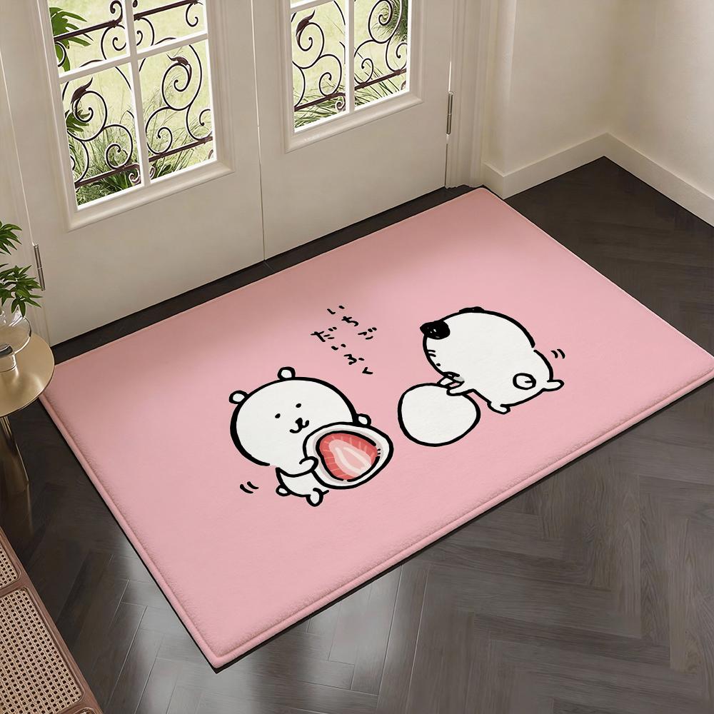 Adorable Bear Character N-Nagano Bears Floor Mat Soft Thickened Flannel Door Mat Non-Slip Living Room Rug Home Decor