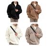 Winter Men Hoodie with Big Frotn Pocket Double-sided Flannel Half-zipper Collar Loose Long Sleeves Thermal