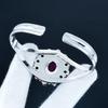 Red Ruby Gemstone Handmade Cuff Bangle 925 Sterling Silver Cuff Bangle, Blue Sunstone Flower Shape Bracelet For Wife, Unisex Bangle, Gift