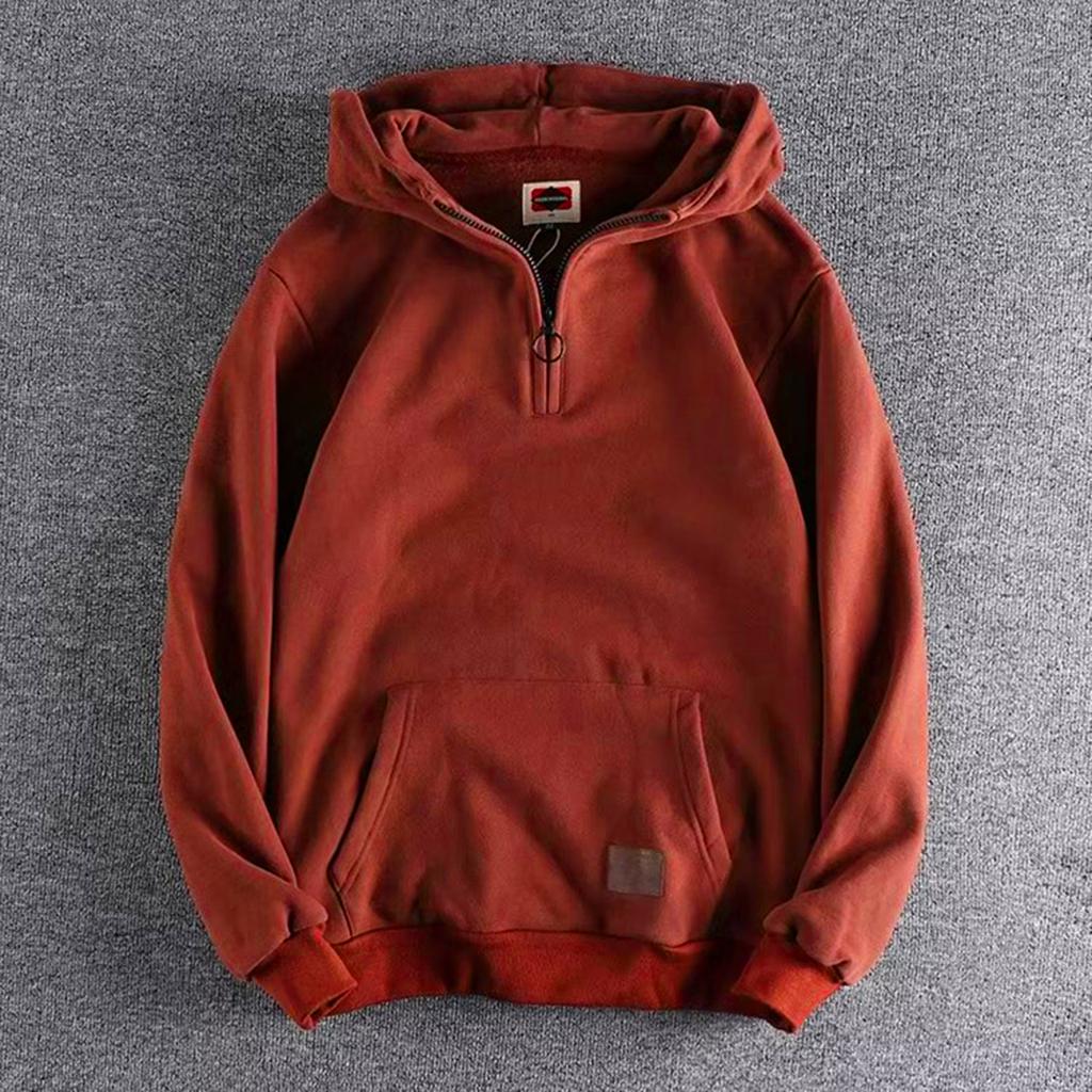Half Zip Baggy Hoodie Men Pullover Longsleeve Casual Hoodies Fashion Vintage Hooded Sweatshirt