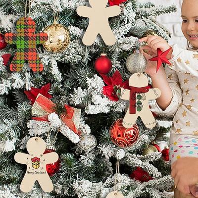 20 Set Wooden Christmas Ornaments Unfinished Gingerbread Man Cutouts Diy Xmas Decor Wood Slices Holiday Crafts