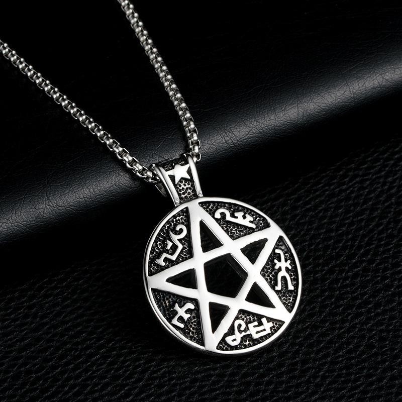 European and American Five-pointed Star Titanium Steel Hip-hop Necklace Sanskrit Six-pointed Star Accessories