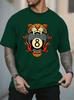 Unisex White Crew Neck Tee Traditional Tattoo Style Leopard Head Flaming Eight Ball Retro Billiard Pool Art Casual Cotton Male Tops