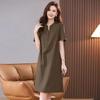 Women Summer Linen Cotton Dress V Neck Half Button Short Sleeve Midi Dress Loose Plus Size Elegant Mother Dress Casual Pocket Dresses