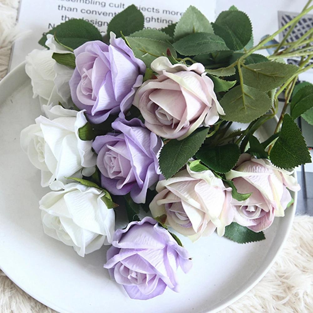 Tenvity 5pcs Long Branch Rose Artificial Flowers For Wedding Home Vase Decor Christmas DIY Wreath Accessories Silk Fake Flowers