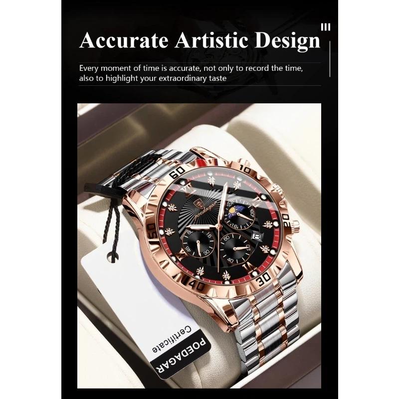 POEDAGAR Luxury Military Watch For Men Waterproof Luminous Chronograph Date Wristwatch Stainless Steel Quartz Watches