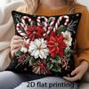 2D Flat - [2D Flat Printing] 1pc Black Background Red And White Candy Cane First Class Red Holly Christmas Theme Pillowcase, Christmas Floral Berry Sn