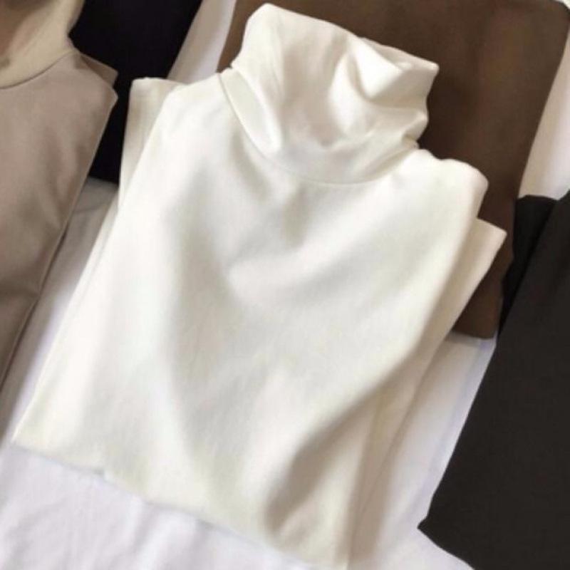 

Turtleneck Bottoming Shirt Tops for Women in Autumn and Winter, Versatile Slim Fit White Plus Velvet Black Inner Long-sleeved T-shirt 2XL