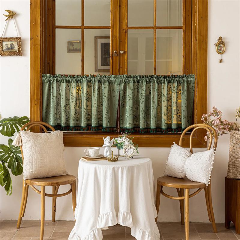 1Pc Green Short Sheer Curtain for Living Room and Bedroom Decoration, Personalized Home Decorative Rod-Pole Sheer Curtain