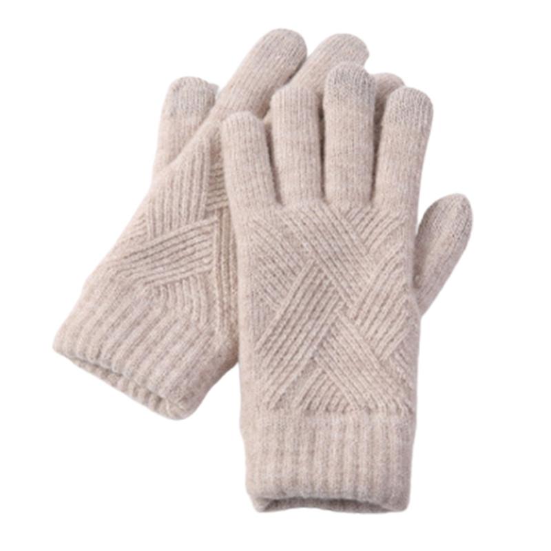 Fashion Knitted Thick Gloves for Men & Women Solid Color Argyle Pattern Windproof Warm Autumn Winter Full Finger Gloves