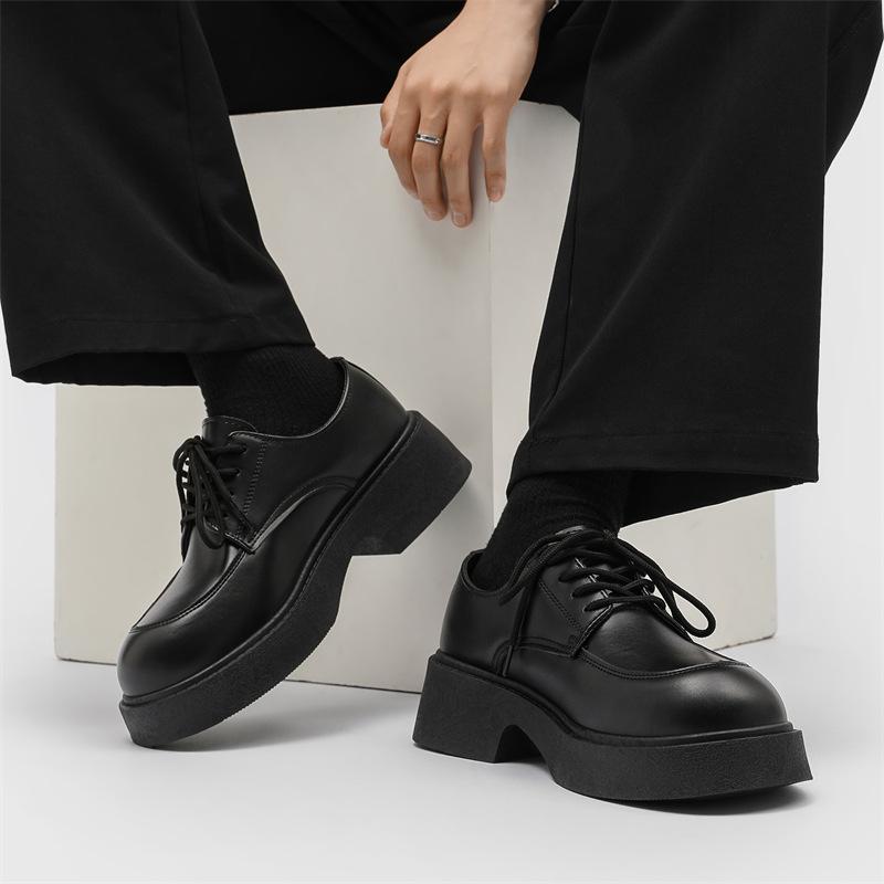 

Z113 кожаная обувь весенняя дышащая модная обувь универсальная британская на платформе повседневная черная дерби нескользящая с большим носком мужская обувь 39 чёрный