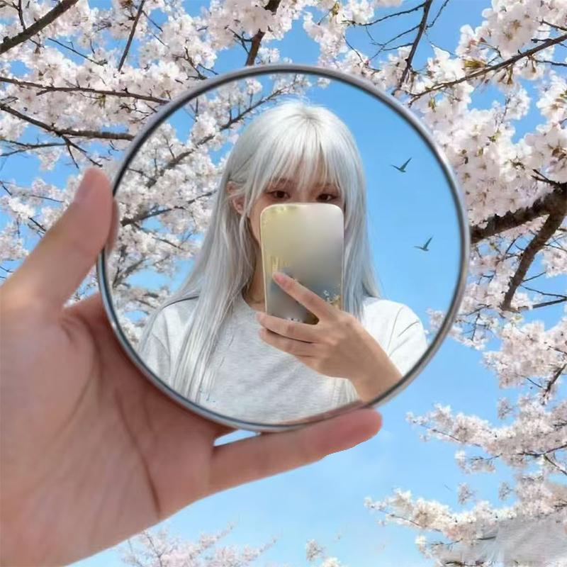 Travel Po Mini Round Mirror Reflective Mirror Spherical Mirror Portable Wide-Angle Lens Handheld Po Props Selfie Accessor