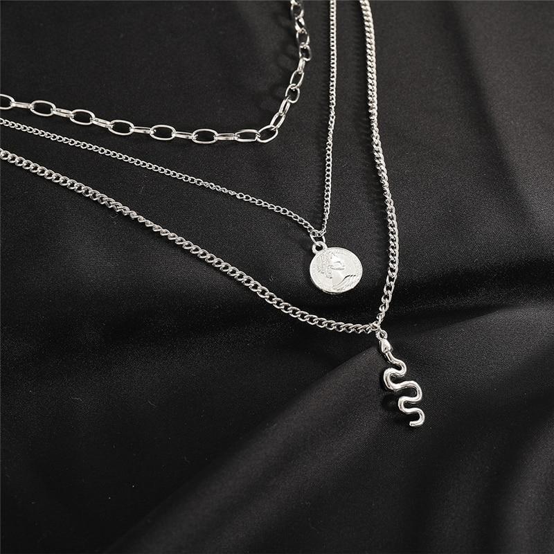 iF ME Gotický vícevrstvý řetízkový náhrdelník ve stříbrné barvě pro ženy Muži Náhrdelníky Punk Geometrické Srdce Lock Náhrdelníky Šperky Dárky