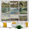 Vintage Moody Landscape Poster Beach Train Horseback Riders Canvas Painting Farmhouse Wall Art Picture Living Room Home Decor