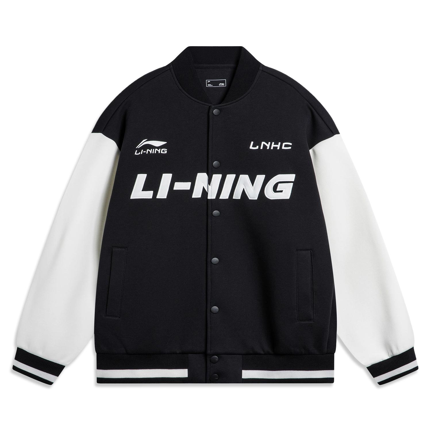 Li Ning Спортивный Стиль Жизни Американский Винтаж Уличный Стиль Пэчворк Однобортная Длинный Рукав Бейсбольная Куртка Унисекс Куртка Черная AWDU779-2 L