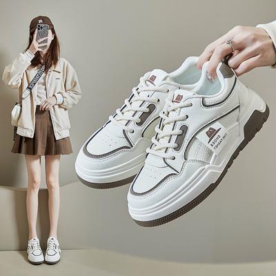 Women's Casual Flat Sneakers Outdoor Slip-On Running Shoes Faux Leather Lightweight Walking Sports Shoes Lace Up Skateboarding Shoes for Women