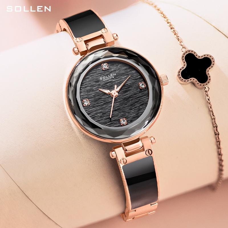 SOLLEN Women's Elegant Slim Band Quartz Watch - Minimalist Korean Style