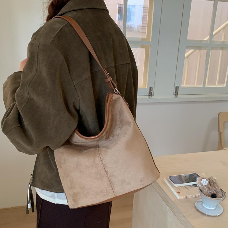 PU Suede Hobo Bag Women's Fashion Shoulder Tote with Soft Texture Casual Everyday Handbag