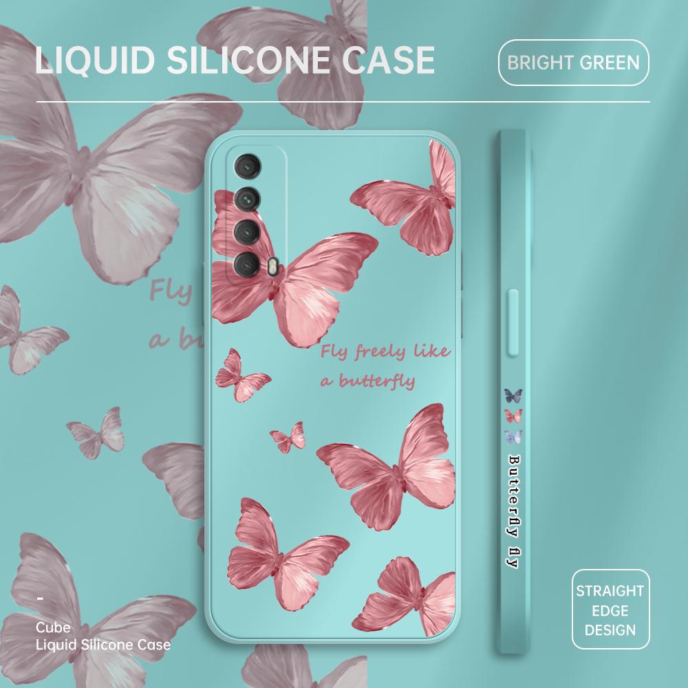 Bellissima custodia per telefono a forma di farfalla, modello con bordo quadrato, in silicone liquido, TPU, copertura completa per fotocamera, protezione per Huawei Honor