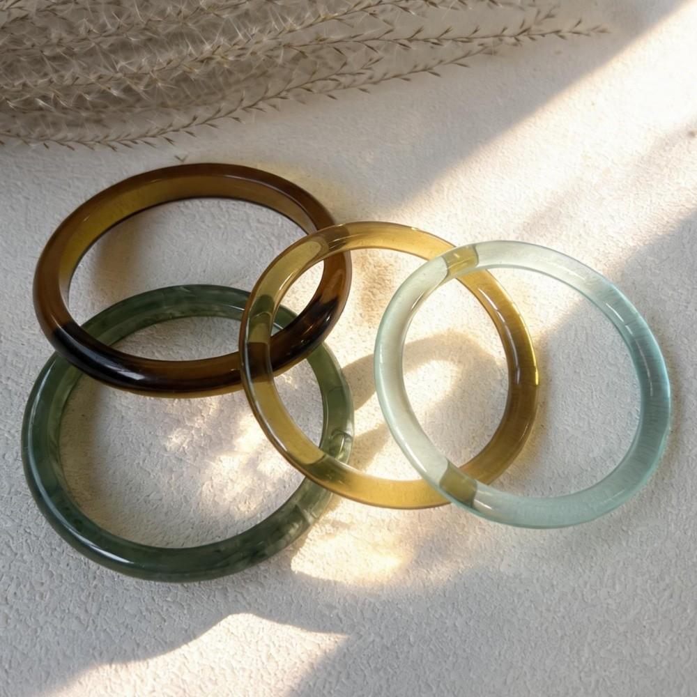 3/4 Pcs Marble Pattern Thin Resin Bracelet Set Smudged Cuff Bracelet Set Round Bangles  Gifts