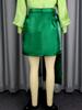Grüner eleganter Damen Satin Minirock 3D Blume Asymmetrisch Drapierter Hoher Bund Seite Wickel Hüfte Mode Abend Weihnachtsfeier Cocktail Outfit
