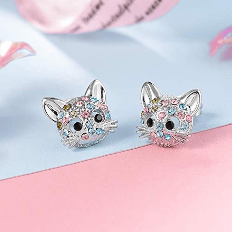 Cat Gifts for Girls Cat Necklace and Cat Earrings Set Little Girls Jewelry for Cat Lover Daughter Granddaughter, for Teenager