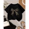 Children Crew Neck Short Sleeve T-Shirt with Leopard Print Bow Print