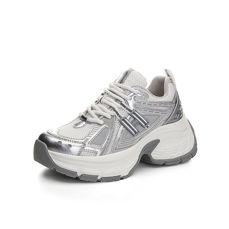 Absorbent sole leather dad shoes women's 2025 spring new thick-soled heightening sports shoes women's retro casual women's shoes trend