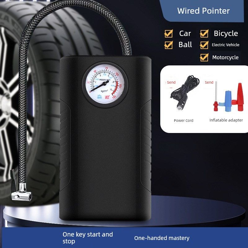 Electric Car Air Pump, Portable T-Type Car Air Pump, Wireless Tire Multi-Function Air Pump Car Wired [Mechanical Pointer] for Cars