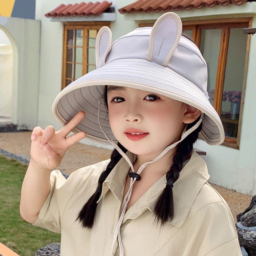 Korean Style Rabbit Ear Sunhat Adjustable Children Fishman Hat Cute Wide Brim Peaked Cap  Spring
