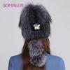 SOMALER Women Winter Mink Fur Hats Nitted Real Fox Fur Caps Female Russian Warm Beanies Good Quality Women's Fur Cap