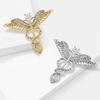 Lapel Brooch Accessory with Clear Stone Caduceus Shape, Copper Pin for Jacket, Scarf and Collar Outfit Wear Styling