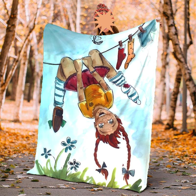 Manta de Franela Pippi Suave Cálida para Todas las Estaciones, Diseño para Acampar, Viajes en Coche, Senderismo Sofá, Cama, Oficina Regalo Perfecto para Fiestas