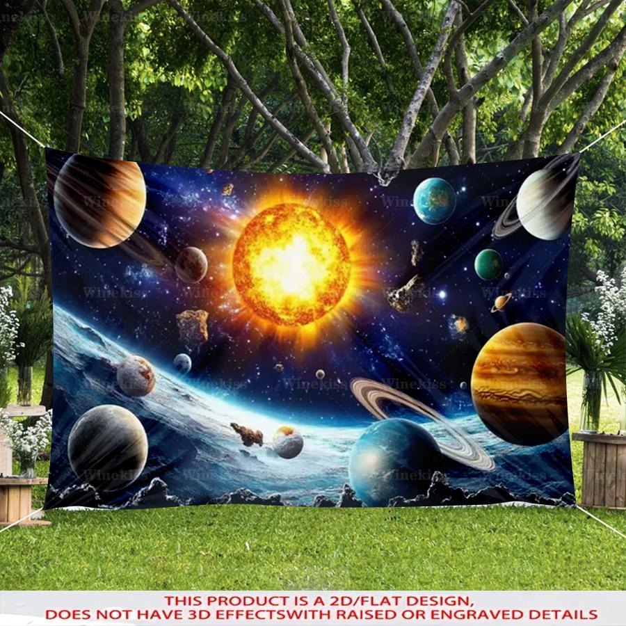 1pc 2D Flat Space Theme Backdrop Banner Pattern Decor Birthday Party Holiday Celebration Party Decor Indoor Outdoor Garden Patio Wall Decor