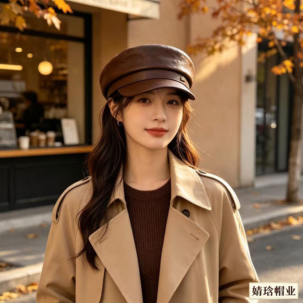 Autumn and Winter New Maillard Flat-top Navy Hat Female Retro British Beret Showing Small Face Versatile Temperament Painter Hat