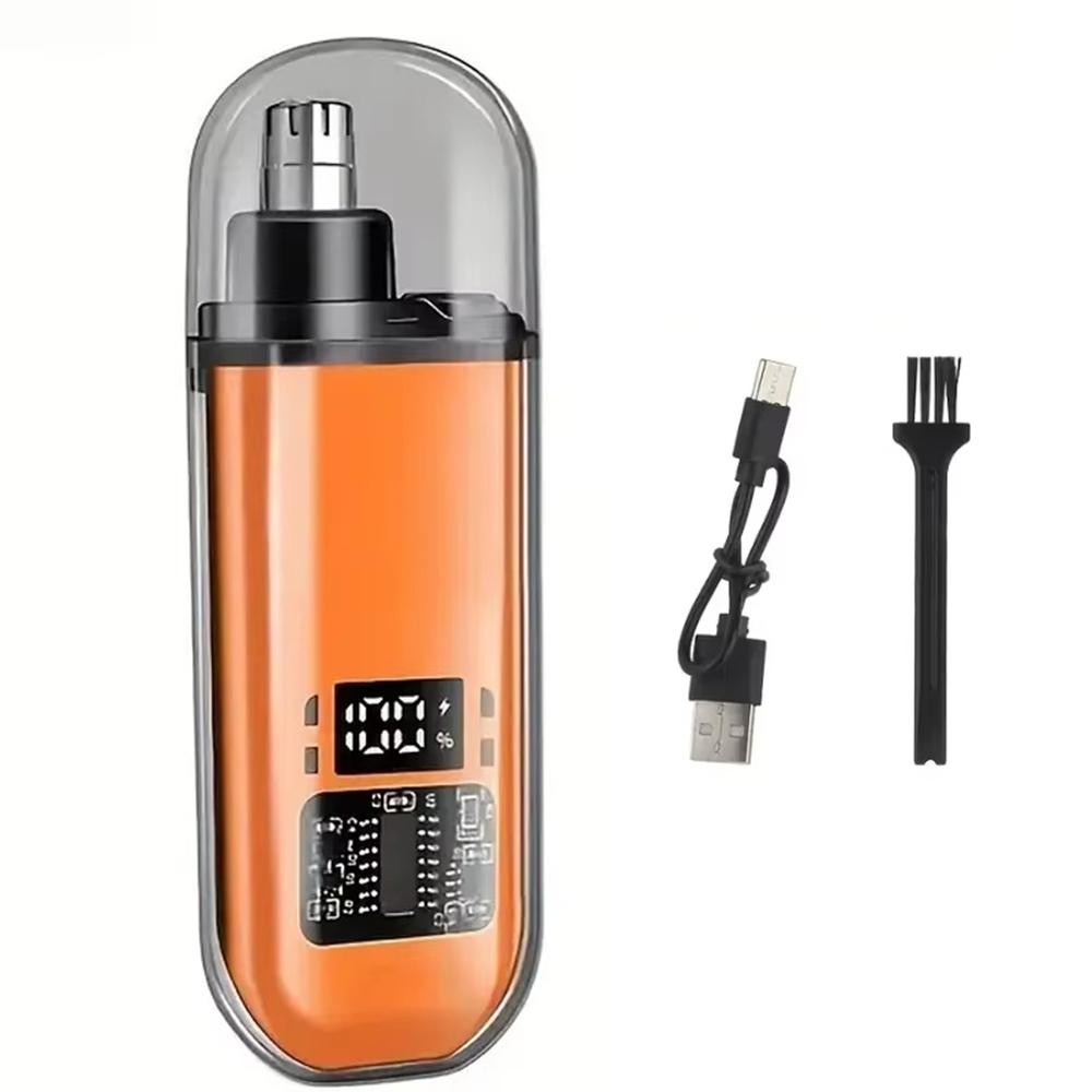 

Портативный электрический триммер для волос в ушах и носу и средство для удаления волос на лице, умный цифровой дисплей, уровень заряда батареи, простое управление оранжевый