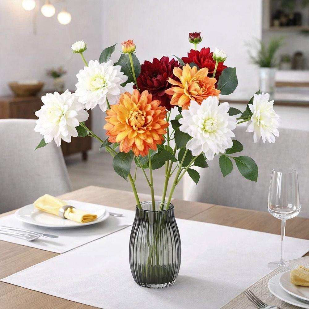 New 76cm Length Artificial Dahlia Flower Long Branch Floral Arrangement Faux Flower Realistic 3 Heads Silk Flower Home Decor