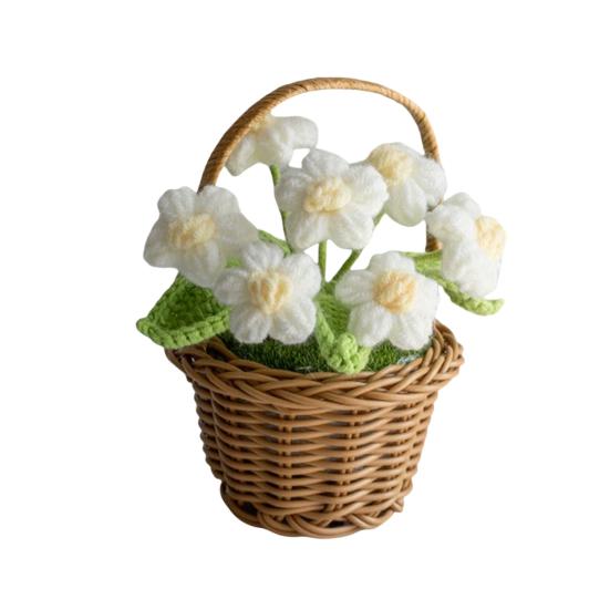 

Yousheng Crocheted Potted Flower Decoration Handmade Knitting Floral Ornament Finished Hand Woven Flower Home Office Table Centerpiece белый