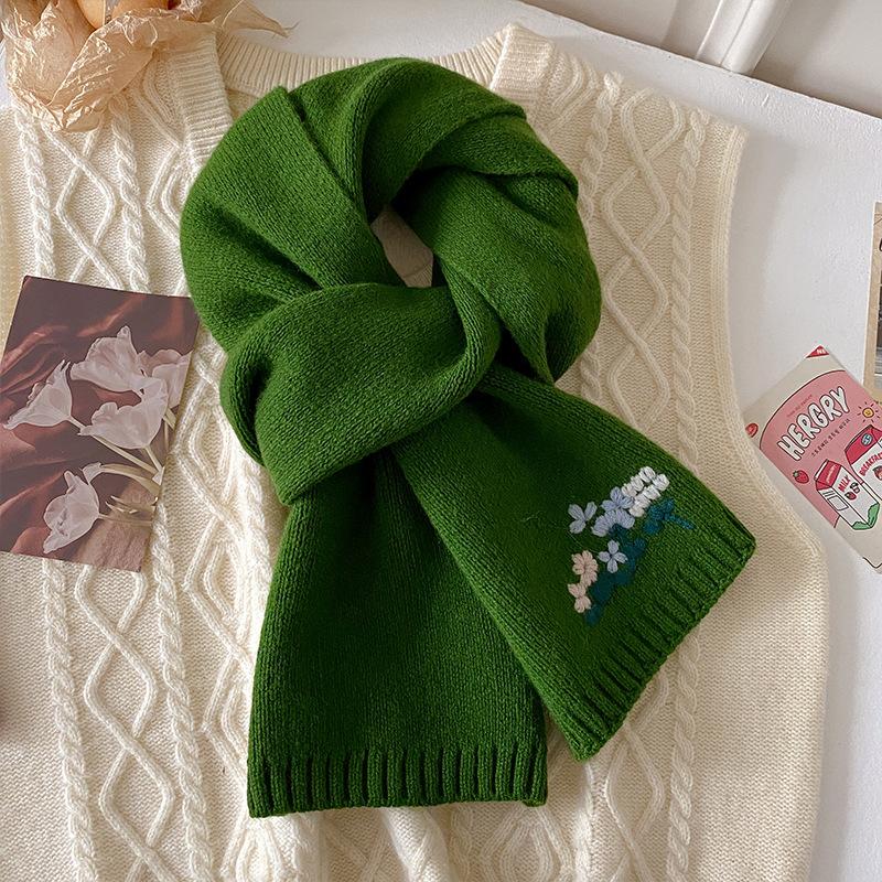 

Women Wool Scarf Embroidered Little Flower Shawl Winter Warm Knitting Bandana Lady Wool Wrap Blanket Scarves Echarpe One Size