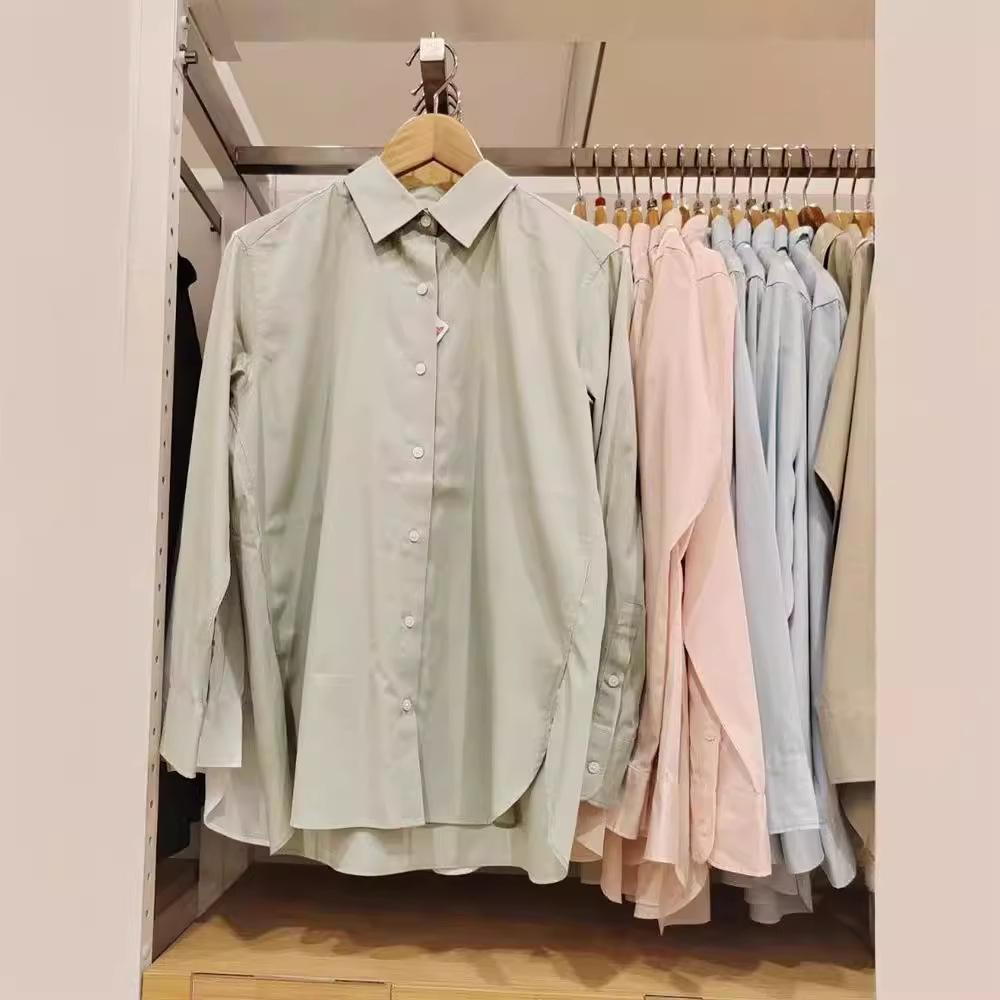 1116 Summer Women's Shirt Long Sleeve Shirt Solid Color Loose Casual Thin Jacket Air Conditioning Shirt 169111