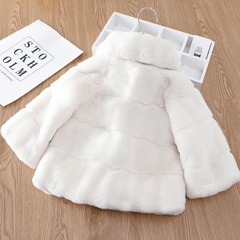 Girls' New Winter Faux Rex Rabbit Fur Coat
