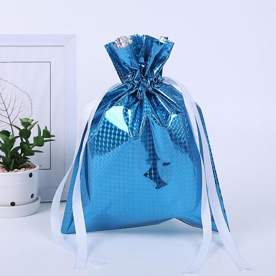 10 Pcs Christmas Drawstring Gift Bags Holiday Foil Gift Bags Reusable Xmas Gift Wrapping Bags for Gifts Presents Xmas Party Favors